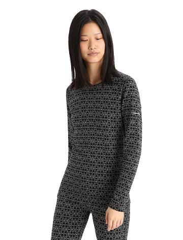 Women's Icebreaker Merino 250 Vertex Long Sleeve Crewe Alpine Geo Base Layers Black / Snow | CA 1115LISH